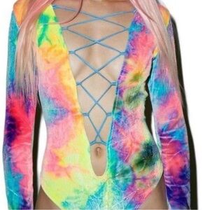 Dolls Kill J.Valentine Neon Rainbow Tie Dye BodySuit S/M
